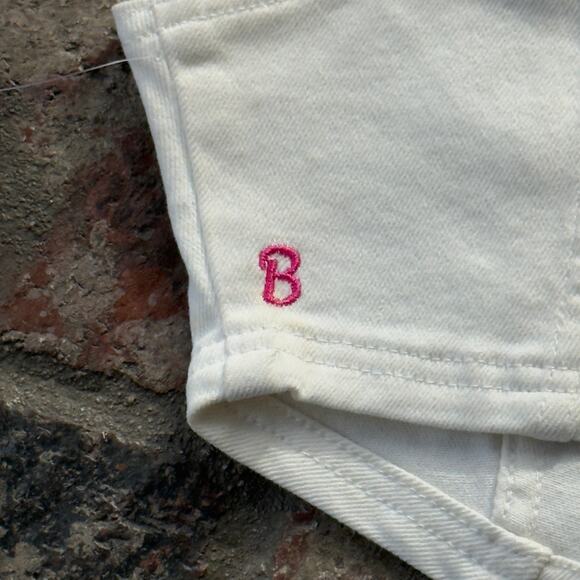 Pacsun Barbie Tie Front Bralette Crop Top Size XS White Embroidered Pink B NWT - Picture 6 of 7